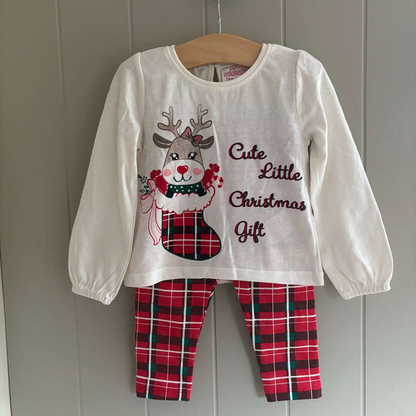 Baby Girls Christmas Pyjamas Pjs Nightwear Set Reindeer Tartan Festive Toddler