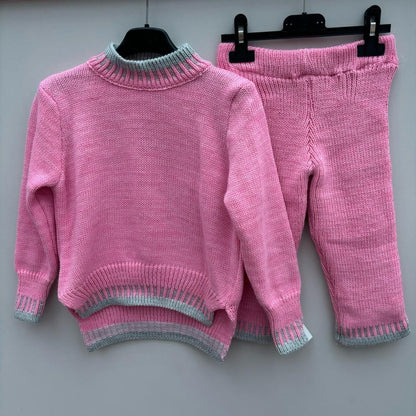 Girls knitted outfit coord set kids loungewear childrens jumper trousers