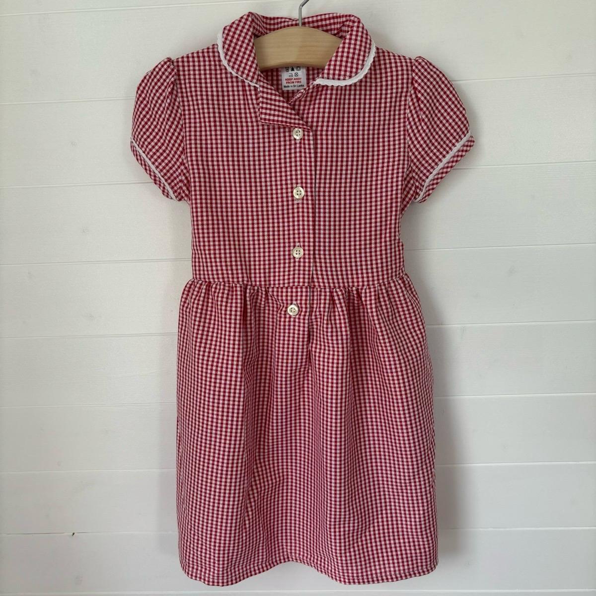 Girls Gingham Summer Dress School Uniform Kids Red Years