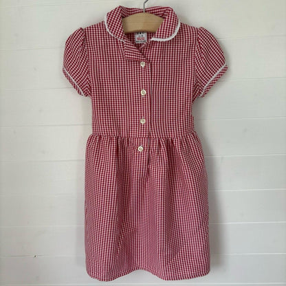 Girls Gingham Summer Dress School Uniform Kids Childrens Short Sleeve Spring Check Red Green Blue Outfit Collared Smart Button Up Traditional Primary