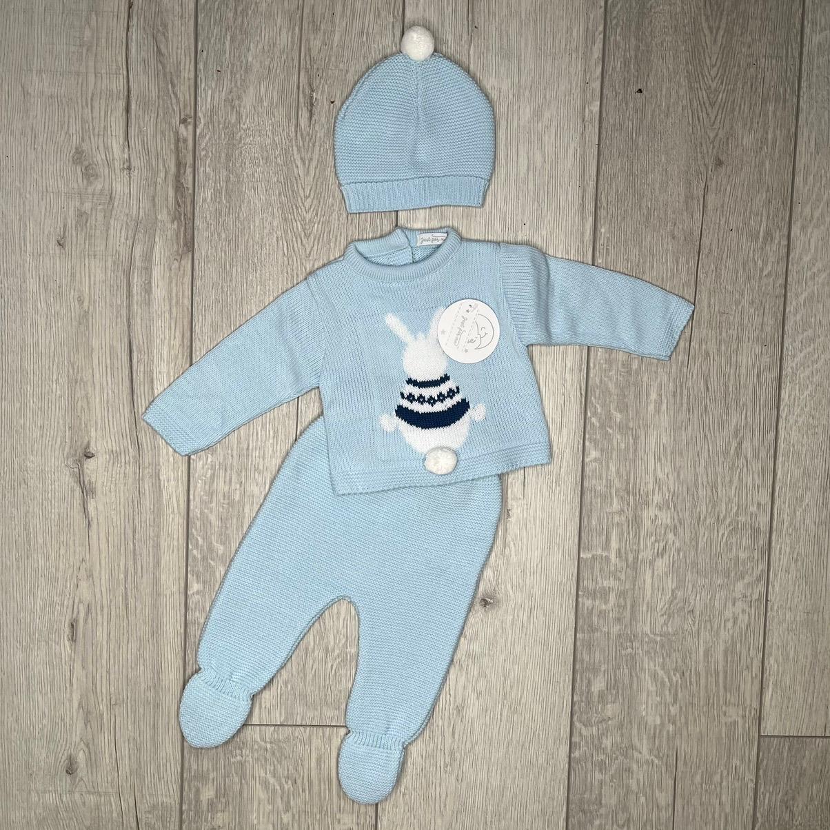 Baby Boys Easter Outfit Blue Bunny Rabbit 3 Piece