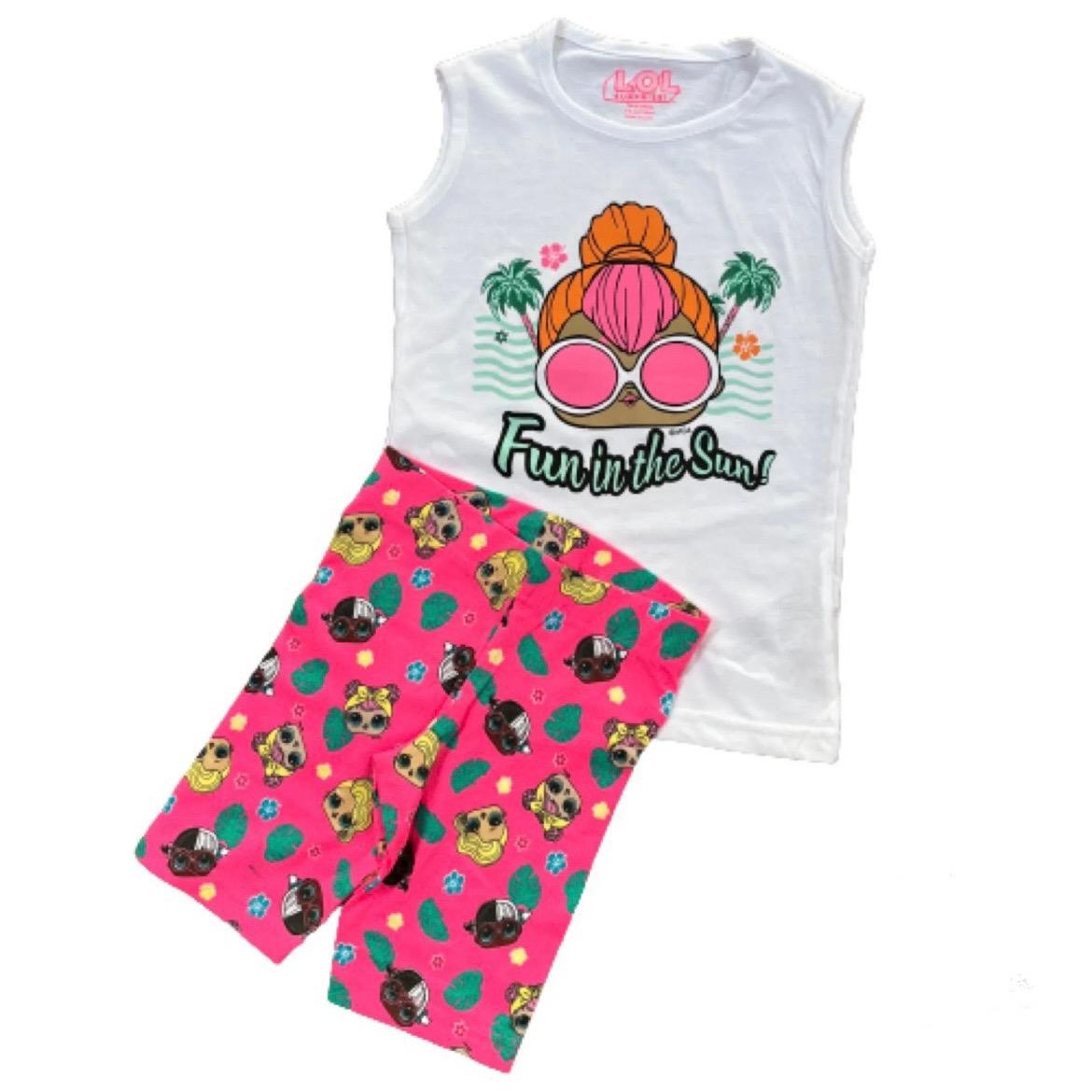 LOL Surprise Girls Outfit Summer Kids Childrens Cycling Shorts Vest Set Neon QT