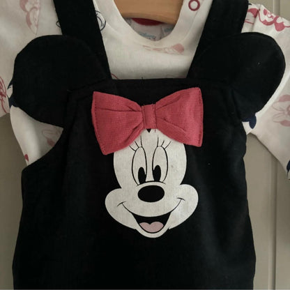 Disney Baby Girls Dungarees Outfit Minnie Mouse Set Bodysuit Vest Romper