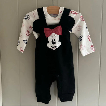 Disney Baby Girls Dungarees Outfit Minnie Mouse Set Bodysuit Vest Romper