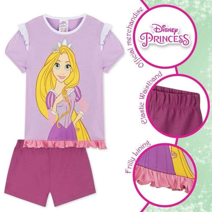 Shortie Disney Princess Rapunzel Girls Pyjamas Pjs Nightwear Sleepwear