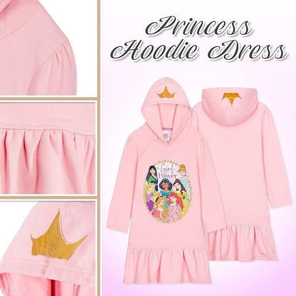 Princess Hooded Jumper Dress Pink Girls Kids