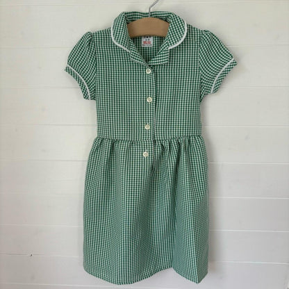 Girls Gingham Summer Dress School Uniform Kids Childrens Short Sleeve Spring Check Red Green Blue Outfit Collared Smart Button Up Traditional Primary