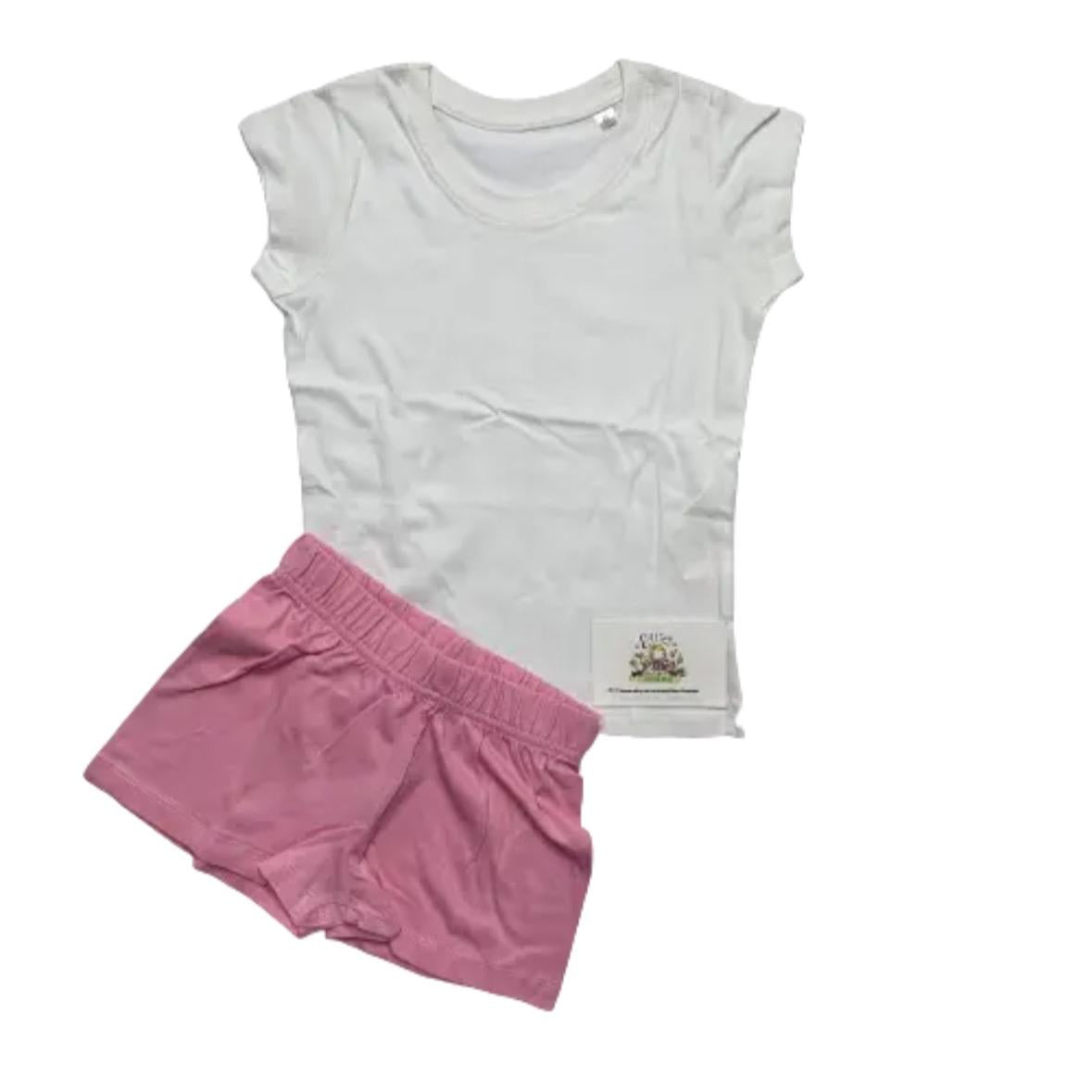 Girls Pyjama Pjs Set Plain Shorts Top T-Shirt Nightwear