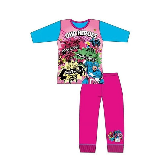 Marvel Girls Pyjamas Superhero Pink Pjs Character Nightwear