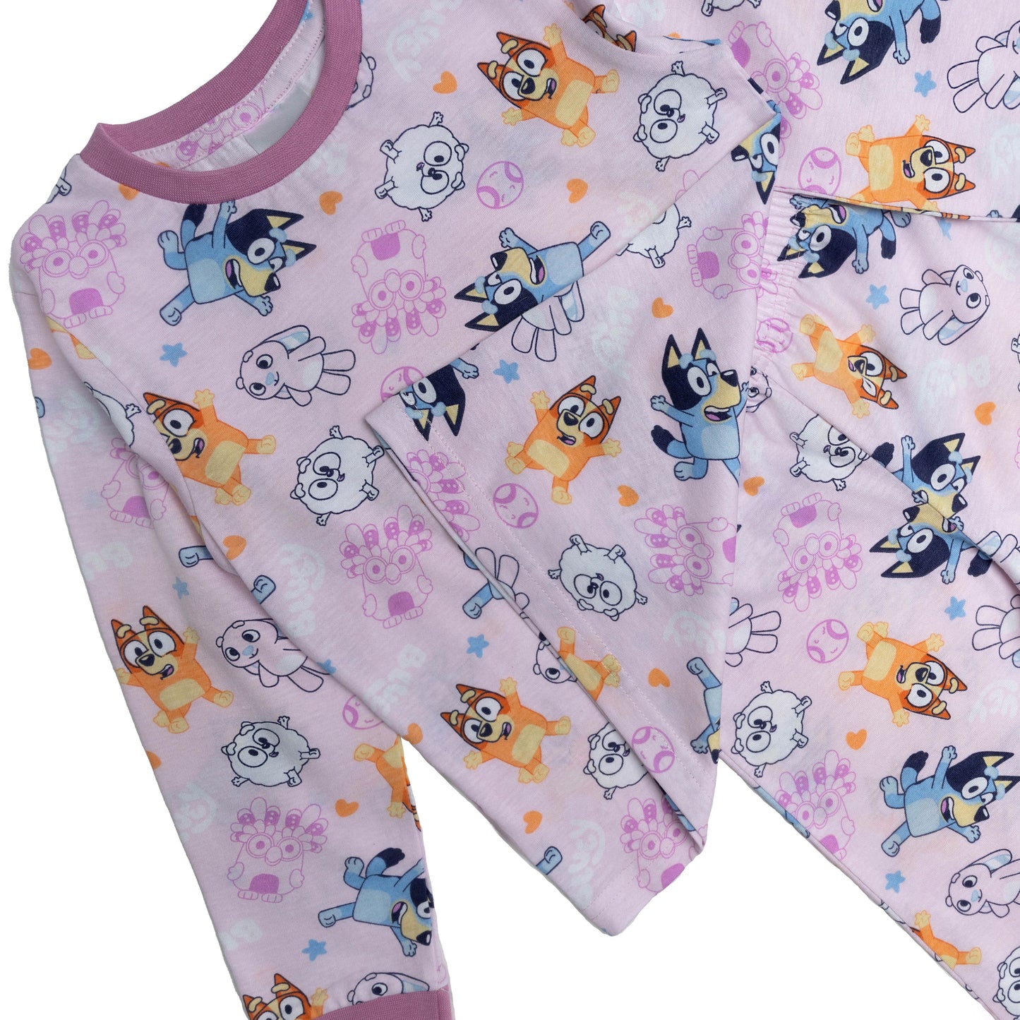 Bluey Bingo Trouser Pyjamas Girls Long Sleeve Pjs Nightwear Toddler Kids Pink
