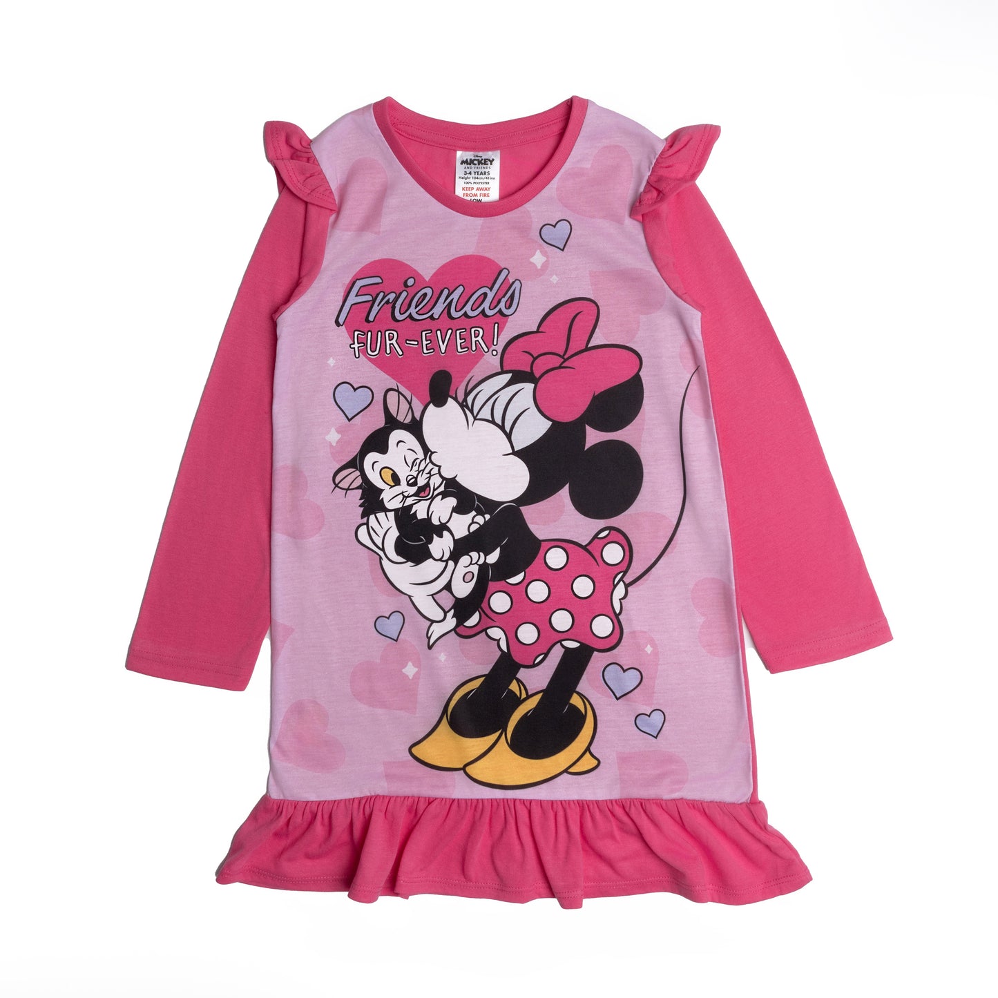 Disney Girls Minnie Mouse Friends Fur-Ever Long Sleeve Nightdress Kitten Nightie Pyjamas