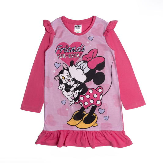 Disney Girls Minnie Mouse Friends Fur-Ever Long Sleeve Nightdress Kitten Nightie Pyjamas