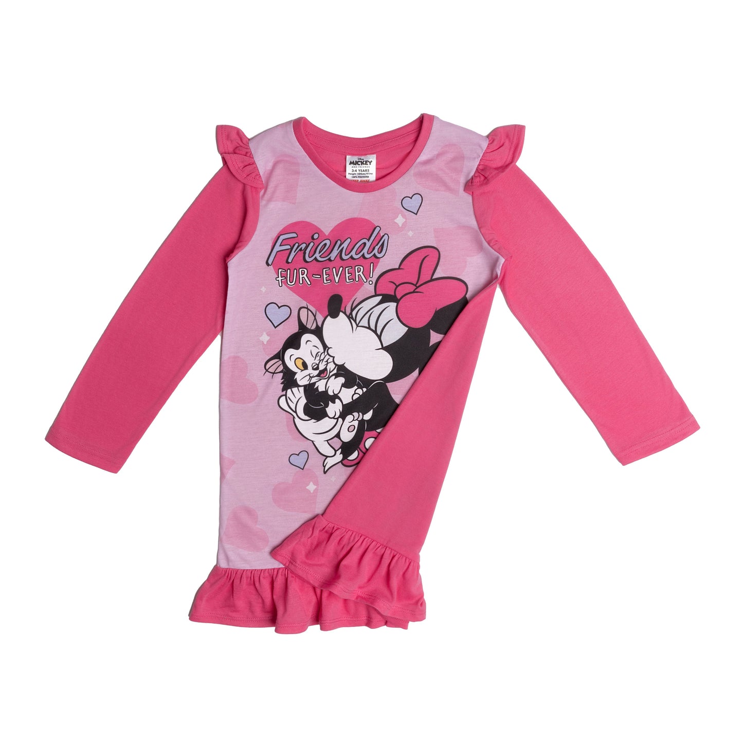 Disney Girls Minnie Mouse Friends Fur-Ever Long Sleeve Nightdress Kitten Nightie Pyjamas