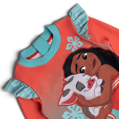 Disney Moana Girls Kids Swimsuit Swimming Costume Swimwear Long Sleeve Floral Frilly One Piece