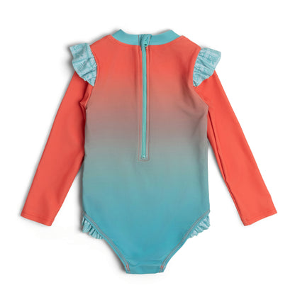 Disney Moana Girls Kids Swimsuit Swimming Costume Swimwear Long Sleeve Floral Frilly One Piece