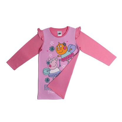 Girls Peppa Pig Long Sleeve Nightdress Fairy Friends Pyjamas Pjs Kids Nightwear 2-6 Years