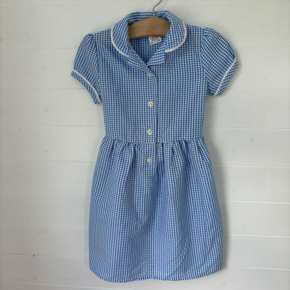 Girls Gingham Summer Dress School Uniform Kids Childrens Short Sleeve Spring Check Red Green Blue Outfit Collared Smart Button Up Traditional Primary