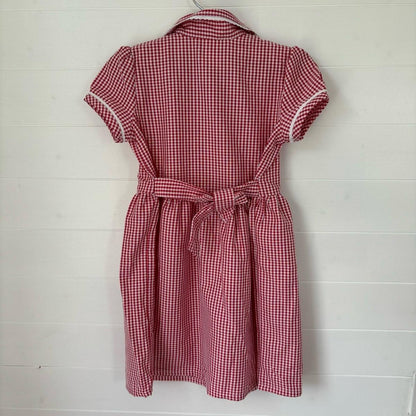 Girls Gingham Summer Dress School Uniform Kids Childrens Short Sleeve Spring Check Red Green Blue Outfit Collared Smart Button Up Traditional Primary