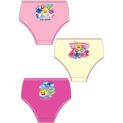 Baby Shark Girls Knickers Underwear Character Pink Cream 3 Pack Briefs