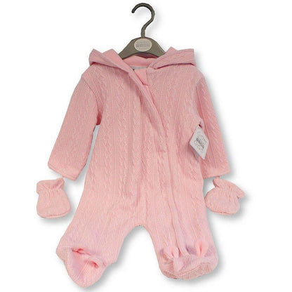 Baby Girls Pramsuit Pink Hooded Bear Ears Winter Snowsuit Knit