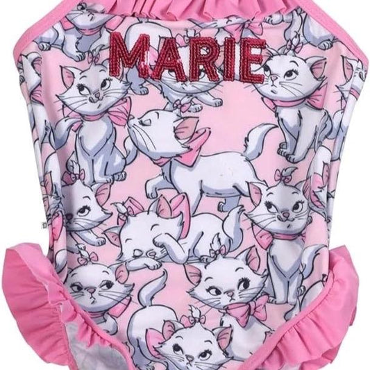Disney The Aristocats Marie Swimming Costume Swimsuit Swimwear Cat Girls Kids Baby Toddler Childrens Frilly Pink Sequin One Piece