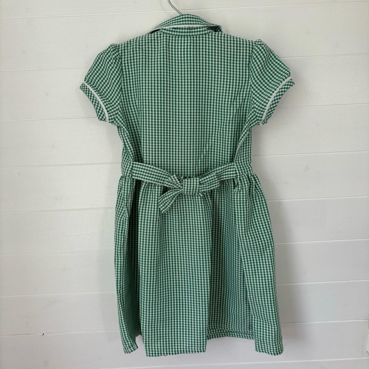 Girls Gingham Summer Dress School Uniform Kids Childrens Short Sleeve Spring Check Red Green Blue Outfit Collared Smart Button Up Traditional Primary