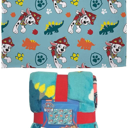 Paw Patrol Blanket Fleece Throw Dinosaur Dino Marshall Character Dogs Blue Boys