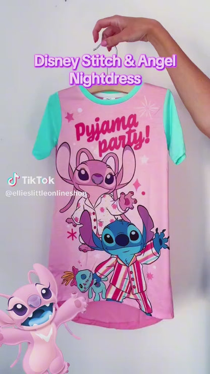 Disney Lilo And Stitch Girls Nightdress Nightie Pyjamas Kids Short Sleeve