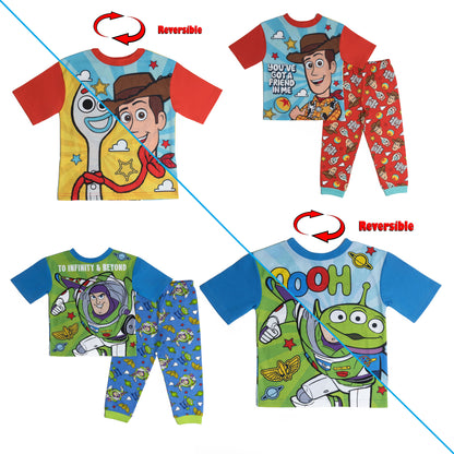 REVERSIBLE Boys Toy Story Woody Buzz Lightyear Pyjamas Pjs Nightwear 18 Months - 6 Years